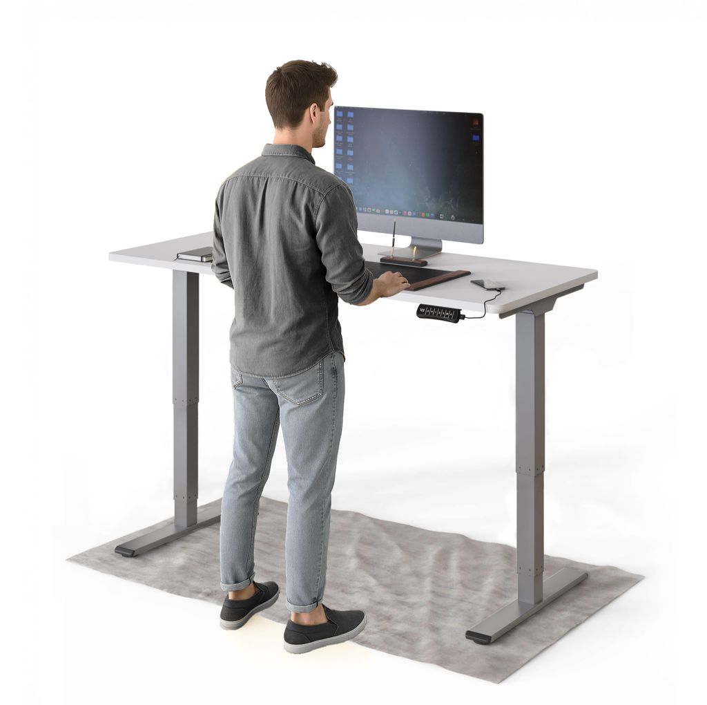 DESKSPACE PRO Plus Elektrisch höhenverstellbarer Schreibtisch, 140x70 cm Stehpult mit Memory-Funktion, Weiße Tischplatte, Graues Gestell