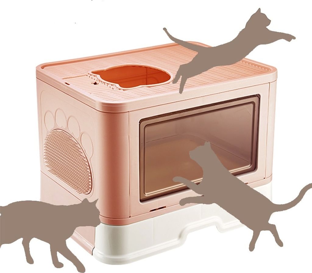 Katzenklo mit Deckel,geschlossene Katzentoilette,Fronteinstieg und Ausgang oben,Katzentoilette mit Fellpflegebürste 48,5x36,5x38cm Rosa