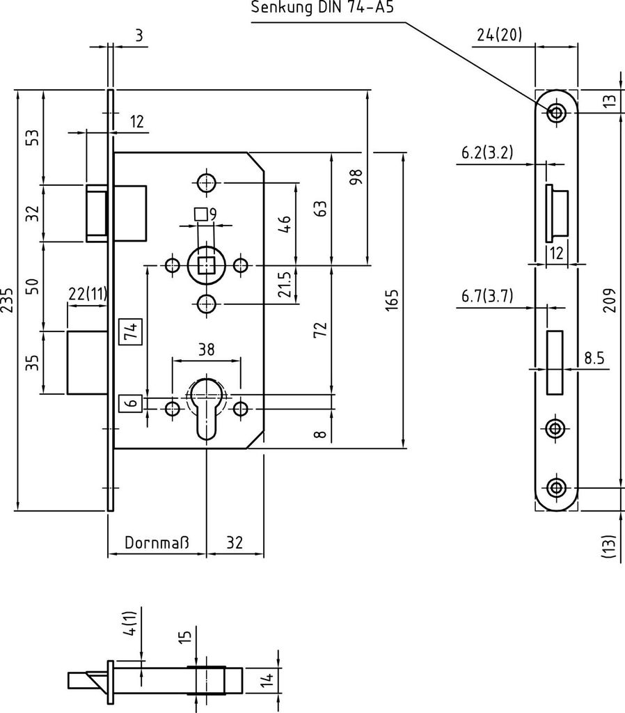 BMH Fluchttürschloss 1013 PZW, 1-flg. Funktion E/EN179, links,DM65/20,Edelstahl