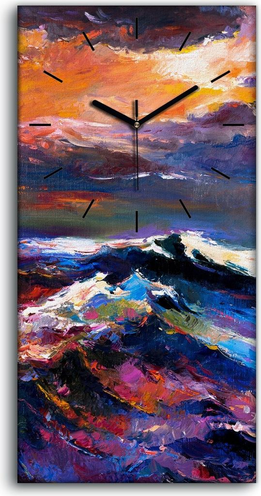 Küchenuhr Bürouhr Leinwand Uhr Quarz 30x60 Bild See Schiff Ozean Sonnenuntergang - schwarze Hände