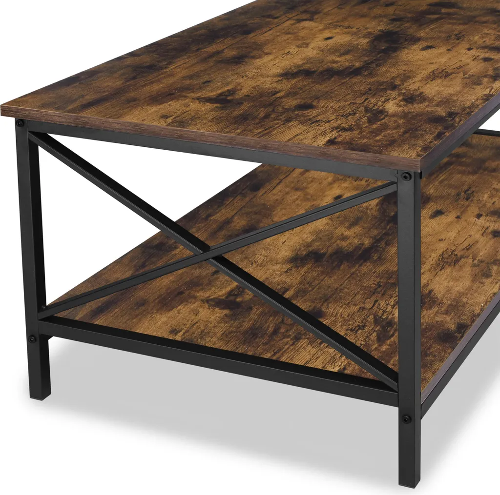 Table à café rustique 100x55 cm avec base métallique robuste noire - 6