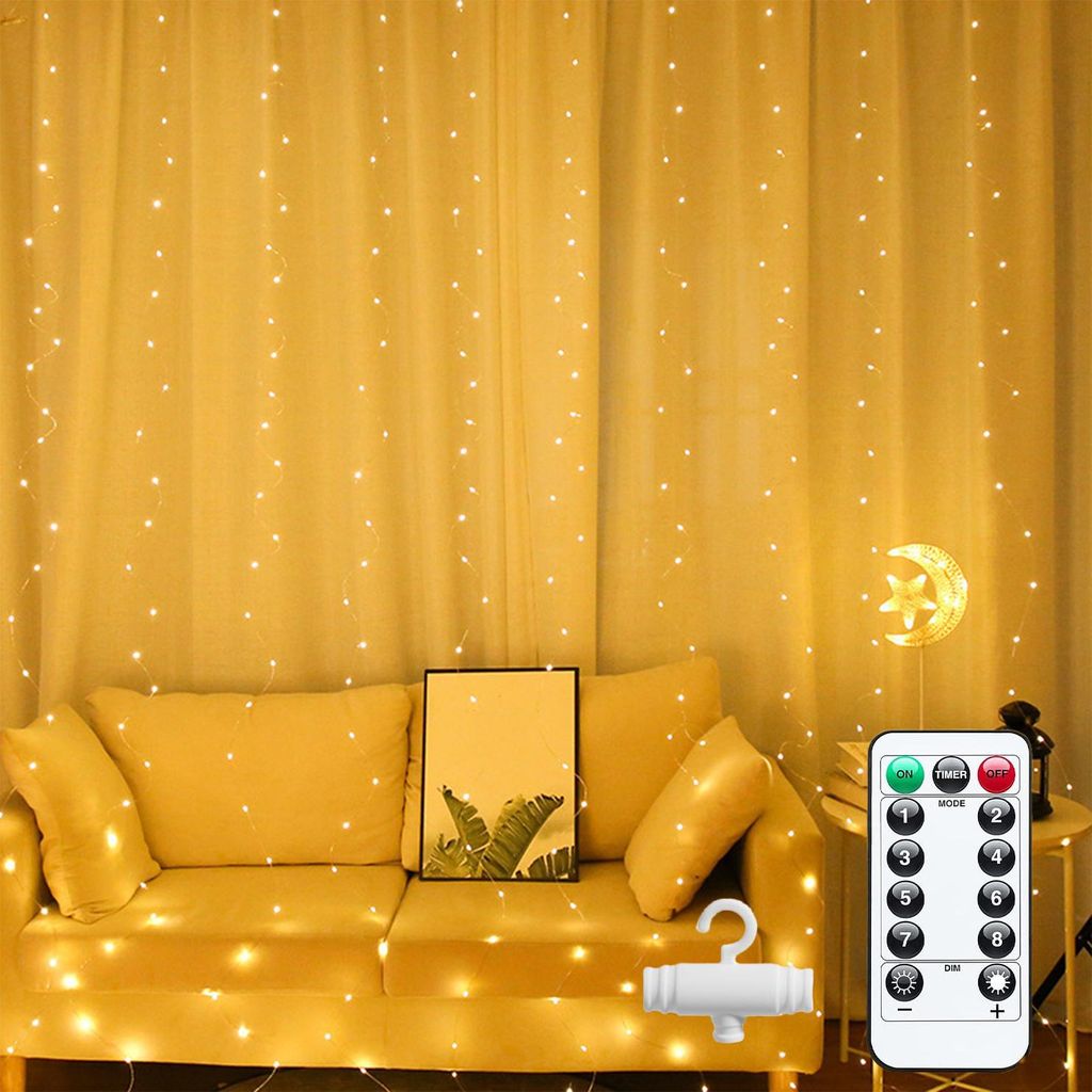 300 LED-Lichterketten, 3,9 x 3,9 m, für Fenster und Wände, Lichterkette, USB-betrieben, für Schlafzimmer, Hintergrund, Hochzeit, Party, Innendek...