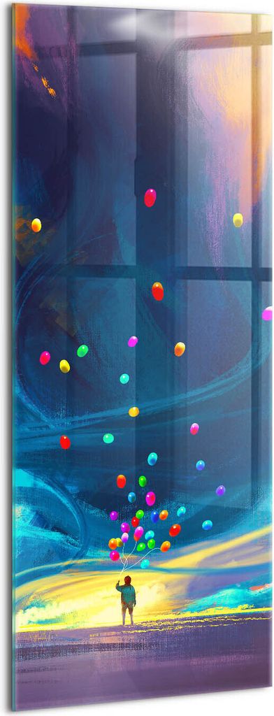 Designer Glasbild - Wandbild - Glas Bild - 50x125 cm - Kind Und Luftballons