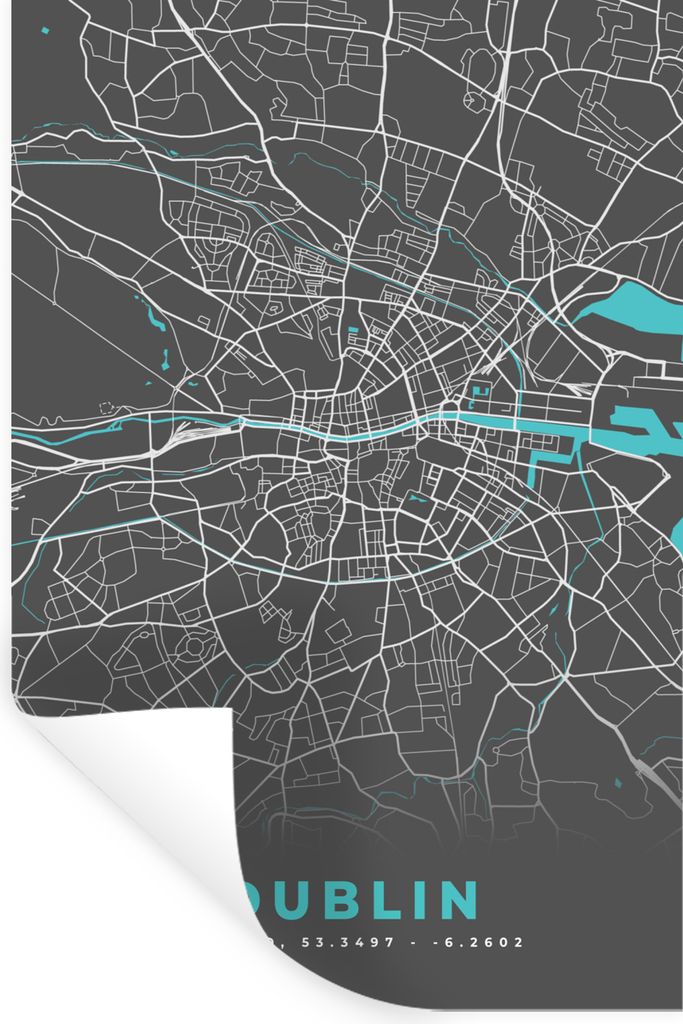 MuchoWow Wandtattoo Wandsticker Wandaufkleber Dublin - Stadtplan - Karte - Blau 40x60 cm Selbstklebend und Repositionierbar - Wierderverwendbar -...
