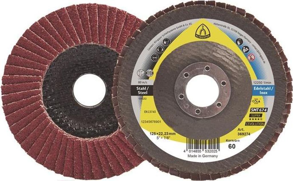 Fächerscheibe SMT 674 Ø 125 mm Körnung 80 mm gerade Stahl keramischer Korund