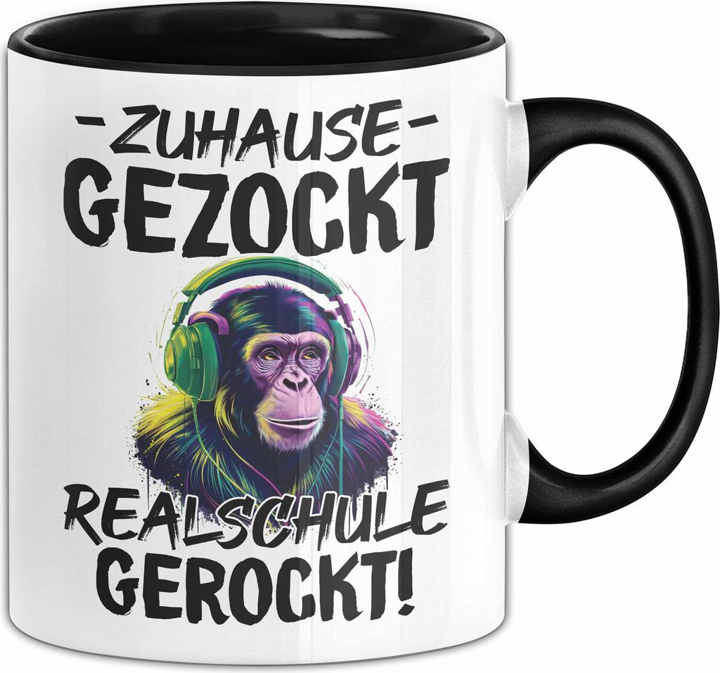 Realschule Bestanden Fachabitur Prüfung Zocker Tasse Geschenk Zuhause Gezockt Realschule Gerockt Kaffee-Becher (Schwarz)