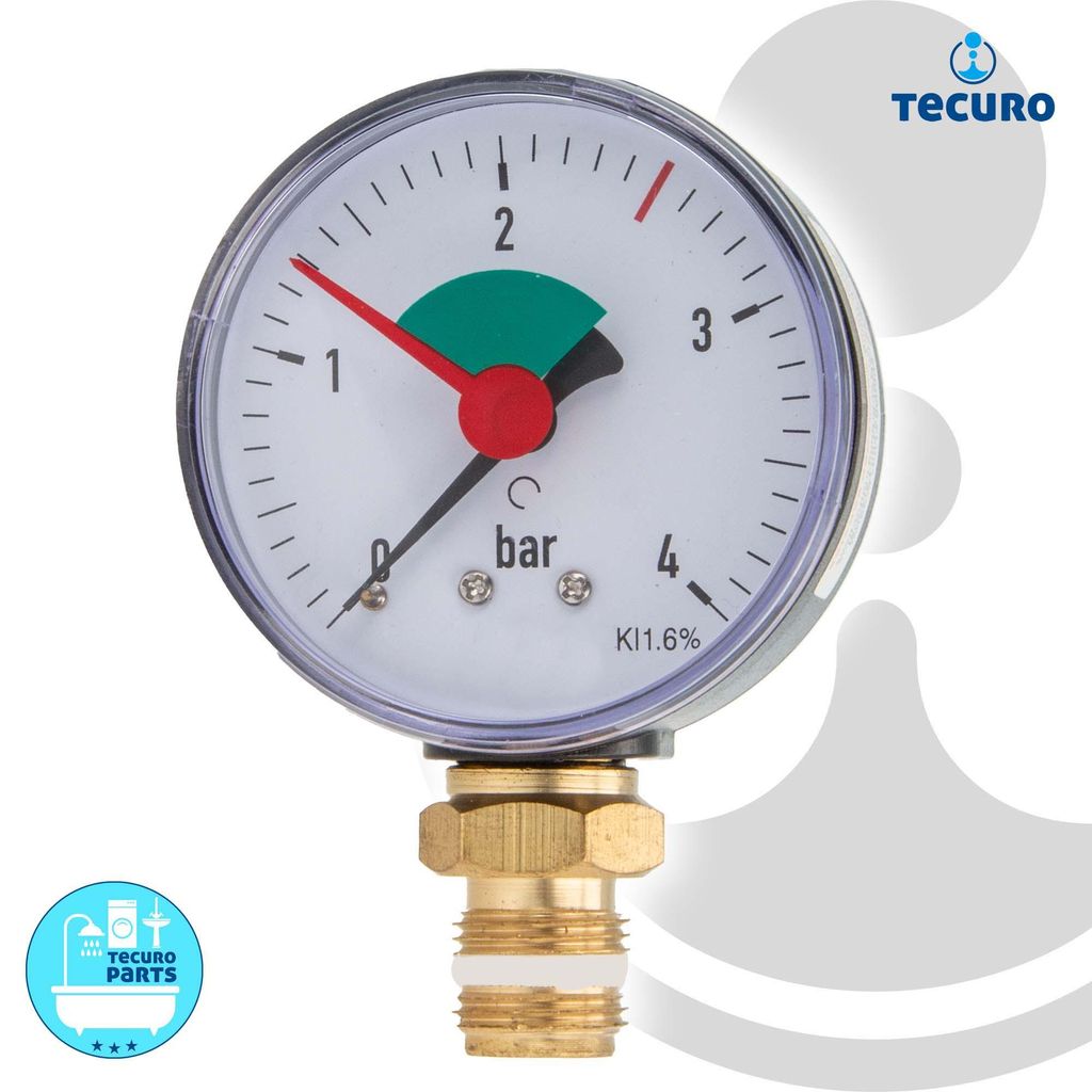 Manomètre de chauffage tecuro 0-4 bars, Ø 63 mm - Raccord Image du produit 