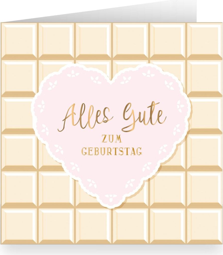 Zuckersüße Geburtstagskarte im Schokoladen Look mit Herz innen weiß: Alles Gute zum Geburtstag