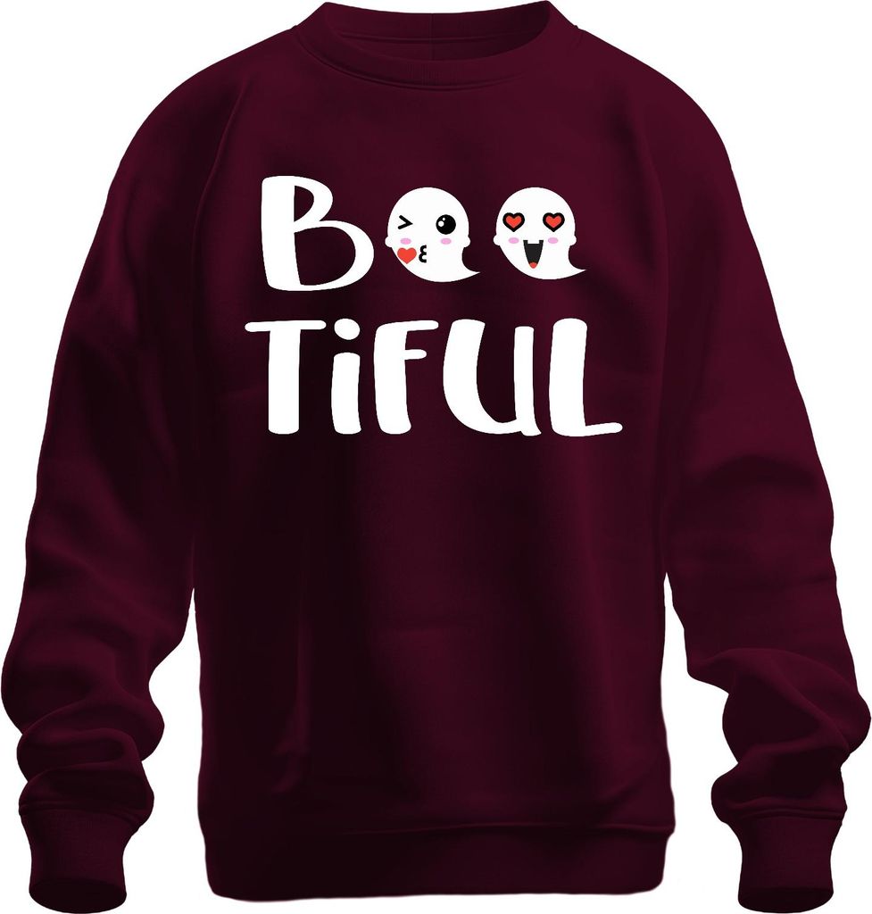 Boo Tiful Halloween Geister Niedlich Herz Emoji Geschenk Lustig Uni Sweatshirt Pullover, Burgundy, L