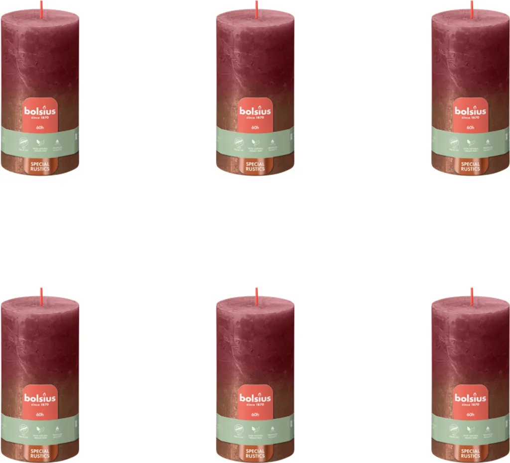 Bougies Longue Durée sans Coulure Rouge Velours et Cuivre - Lot de 6