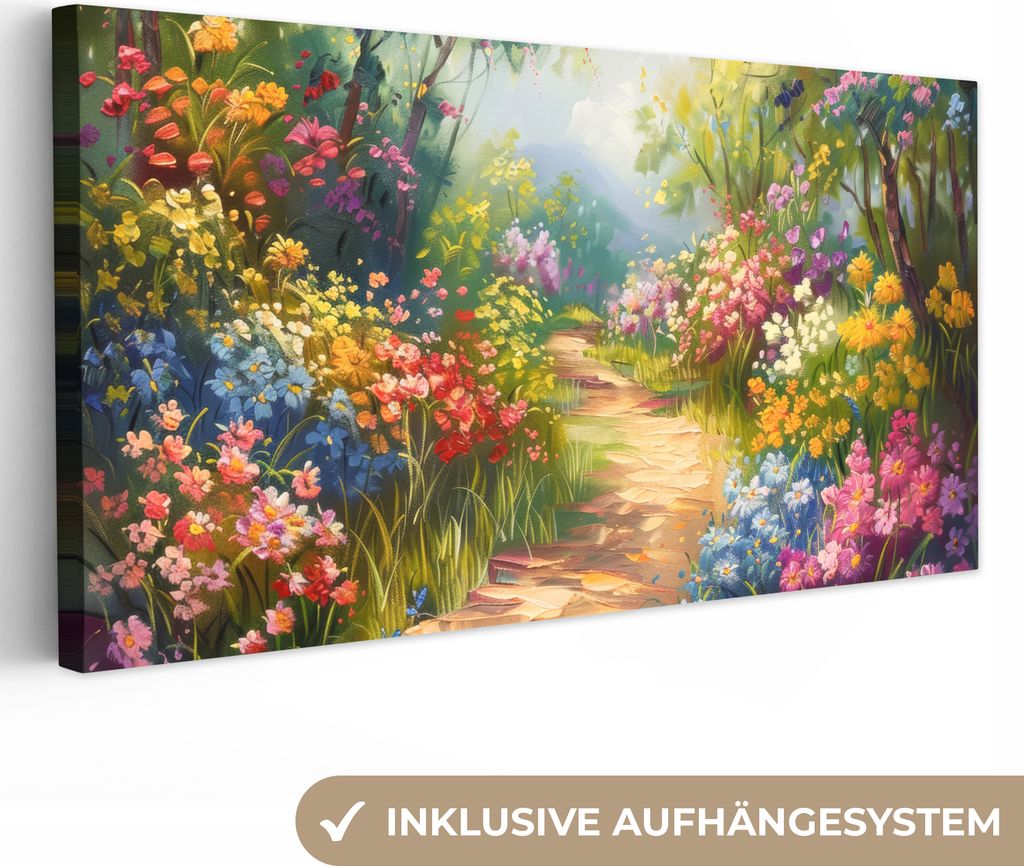 MuchoWow - Leinwandbilder - Natur - Landschaft - Blumen - Farbenfroh, Wandbild, Wanddeko Bilder Wohnzimmer, 80x40 cm