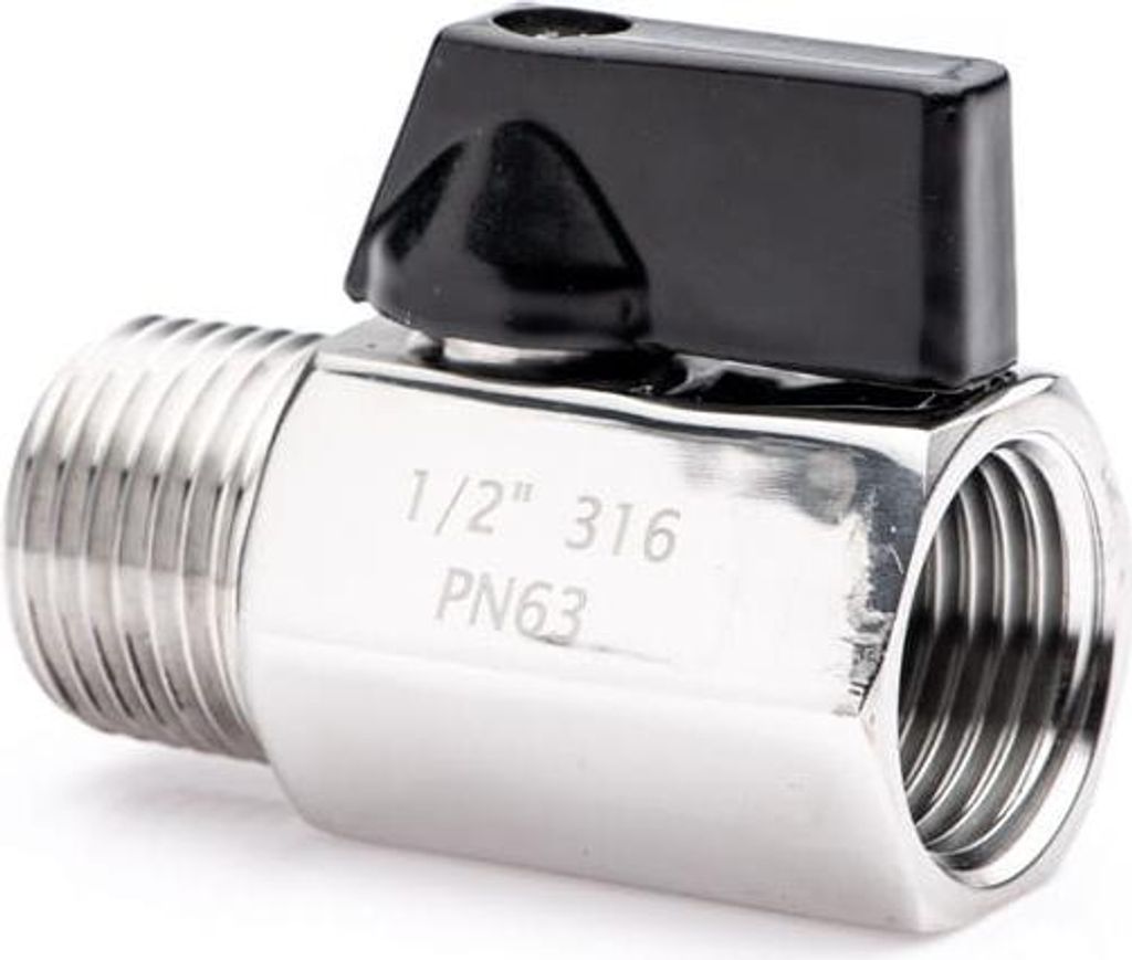 POLBERIS Mini-Kugelhahn 1/2" NPT, Edelstahl 316, PN63, IG/AG, mit Griff