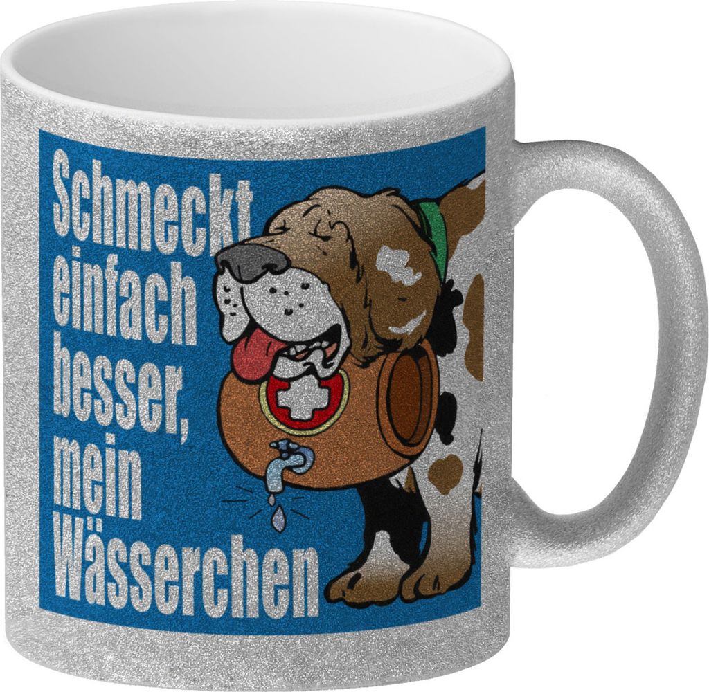 Schmeckt einfach besser mein Wässerchen Glitzer-Kaffeebecher in blau