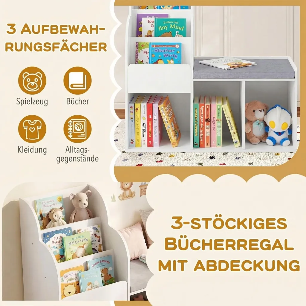 Meuble de Rangement Jouets et Bibliothèque Enfant avec Assise Intégrée - 4