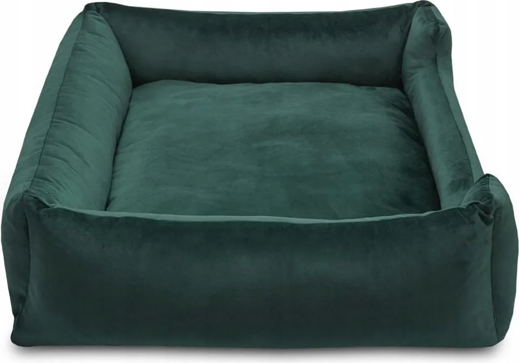 Grand lit pour chien vert velours Premium HUGGY DOGGY XXL de luxe 120cm