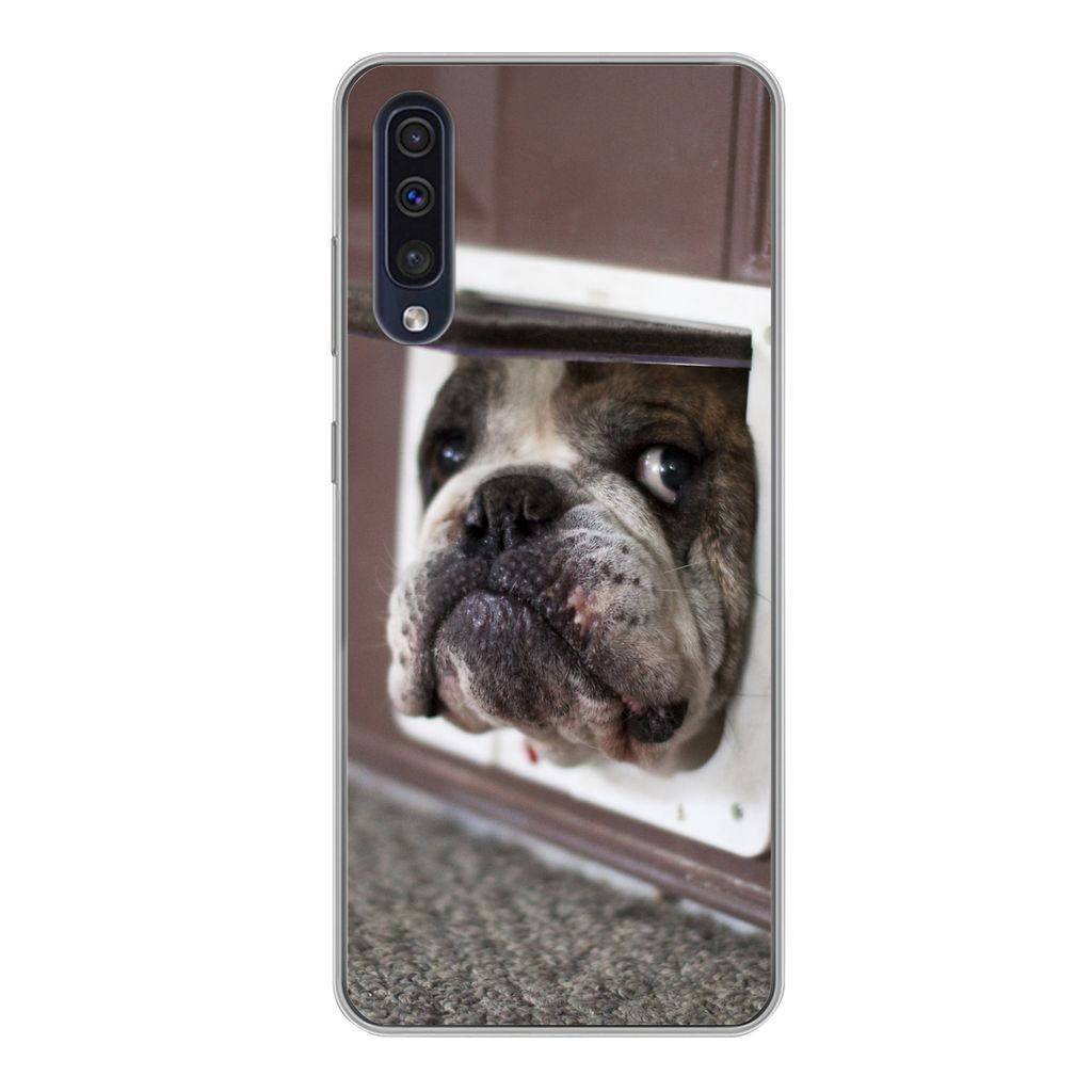 MuchoWow Handyhülle Schutzhülle Hülle für Samsung Galaxy A50 Hund - Lustig - Katzenklappe - Kinder - Jungen - Mädchen - Kinder Silikon Softc...