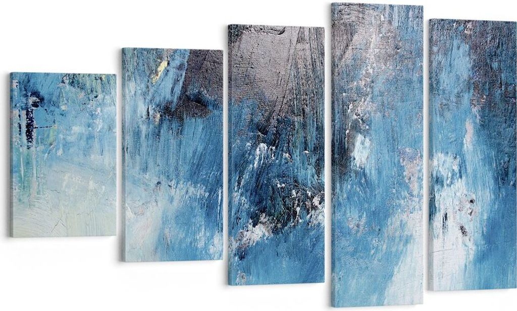 Bild auf Leinwand - Leinwandbild - 5 Teile - Abstraktion Blau Schwarz - 100x60cm - Wand Bild - Wanddeko - Wandbilder - Leinwanddruck - Bilder - Wan...