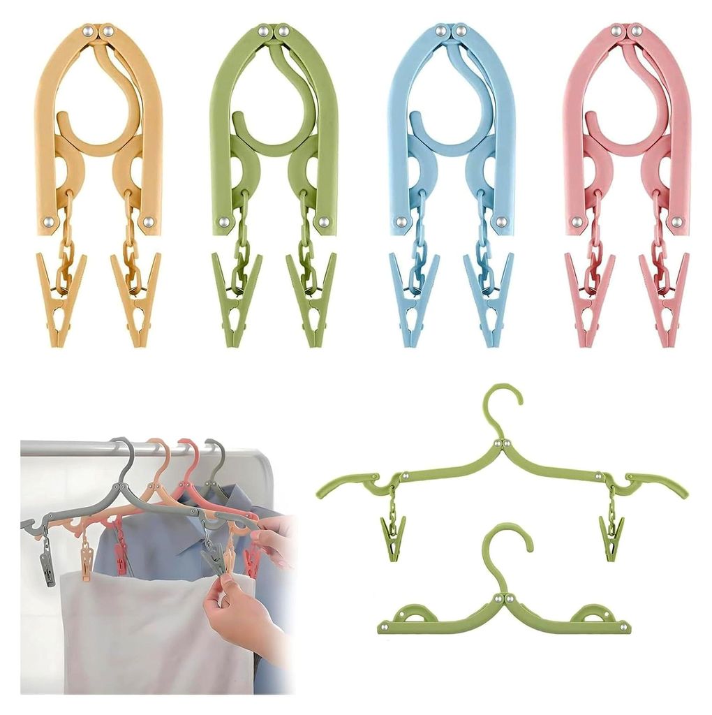 4 Stück Kleiderbügel Platzsparend Faltbare mit Clip, Tragbare Hangers Clothes, Rutschfester Reise Bügel, Hosenbügel, Rockbügel, Kleiderbügel ...
