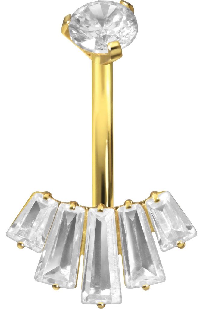 Bauchnabelpiercing Titan Bananabell mit Innengewinde 5 EINGEFASSTE KRISTALLRECHTECKE