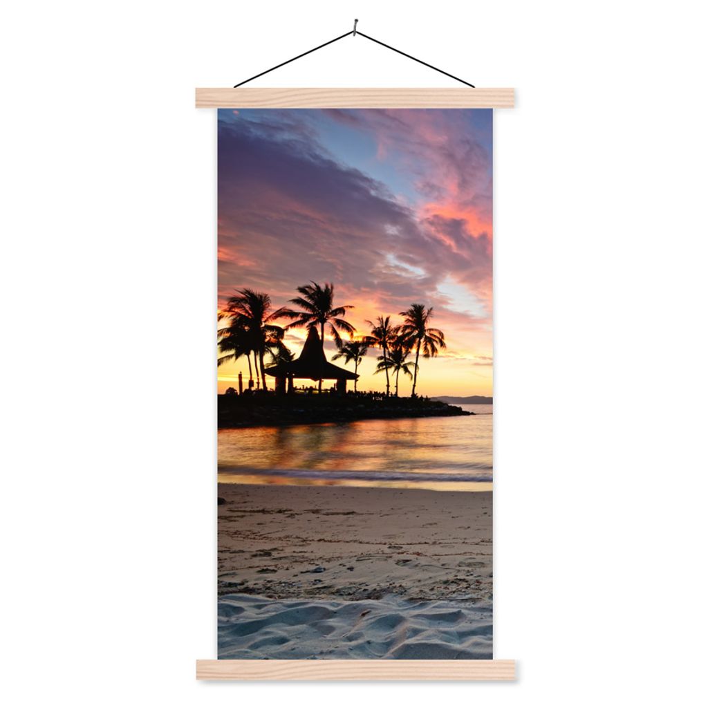 MuchoWow Textilposter Strand - Tropisch - Farben 60x120 cm mit holzfarbenen Rahmen - Holz