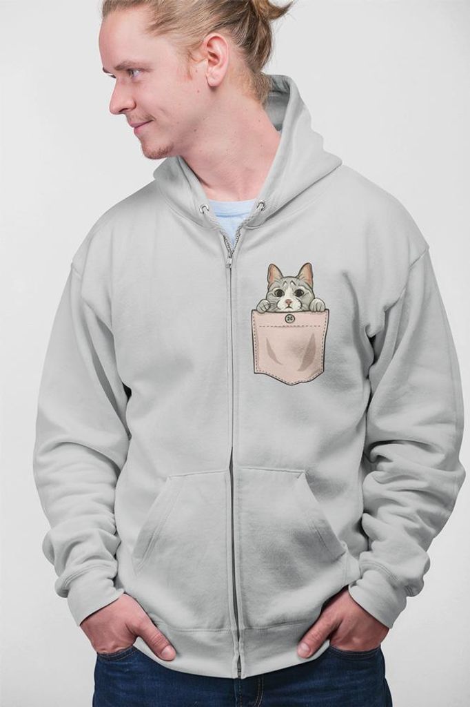 D&B Uni Hoodie ZIPPO00009 Cute Cat HellGrau-Größe S