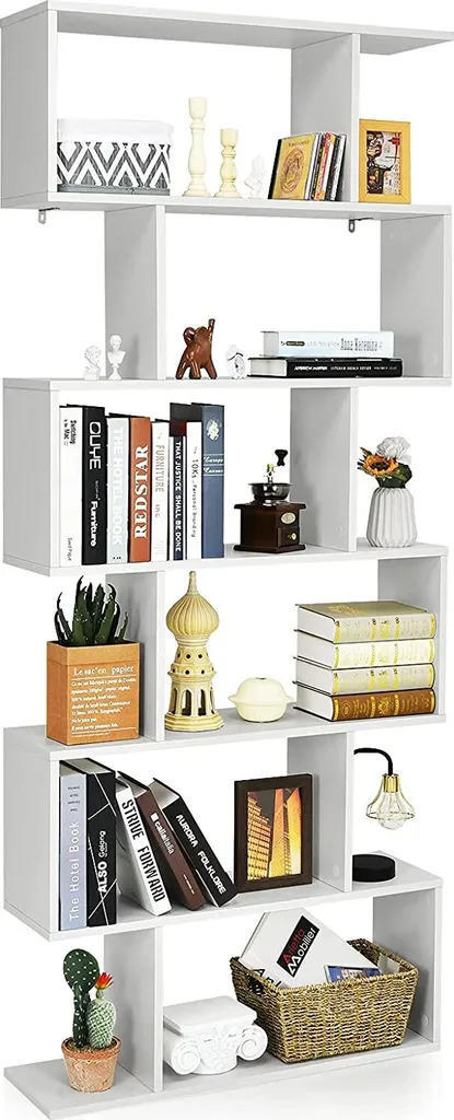 Étagère sur pied design 6 niveaux bibliothèque blanche en forme de S