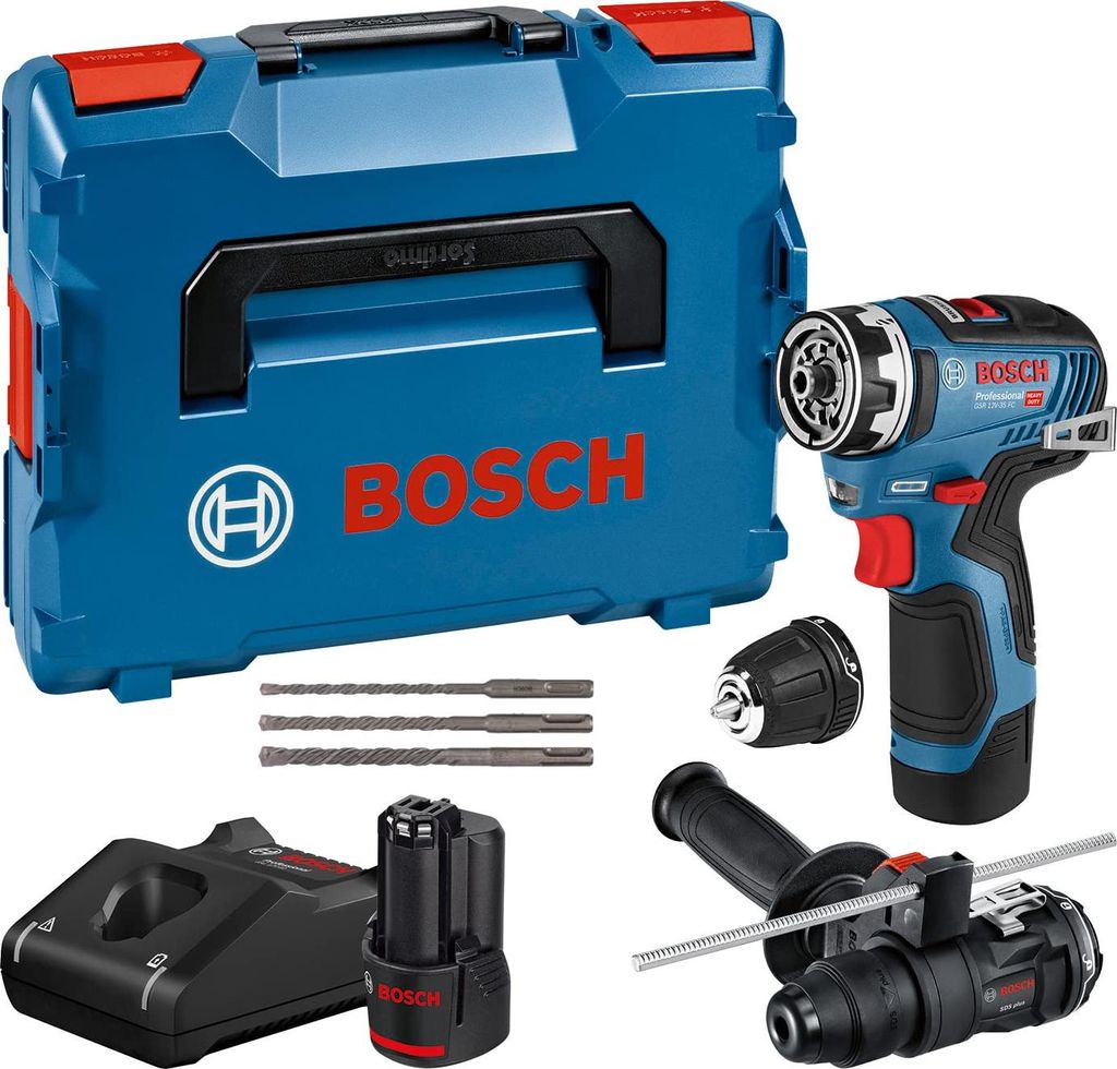 Bosch Professional 12V System Akku-Bohrschrauber GSR 12V-35 FC - FlexiClick System (inkl. 2x 3.0Ah Akku, Schnellladegerät GAL 12V-40, 2x FlexiClic...