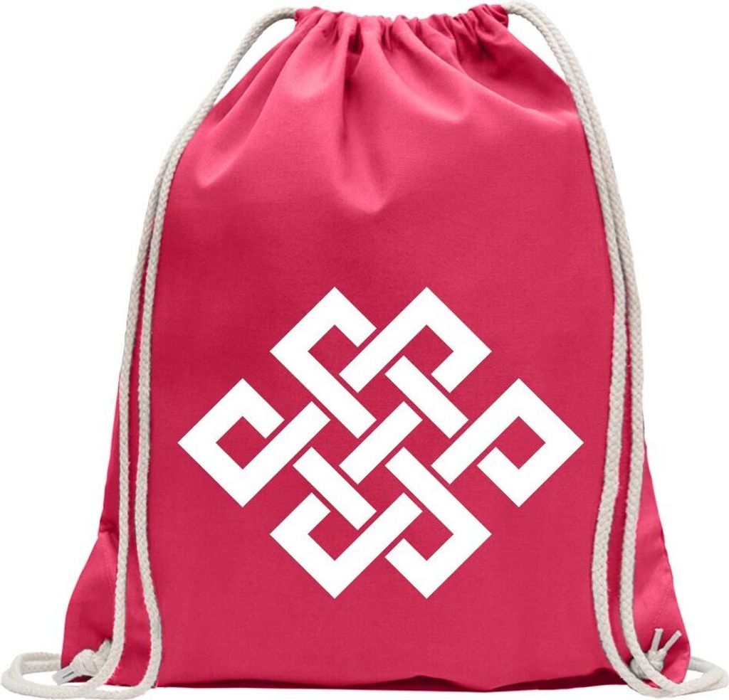 Kiwistar - Turnbeutel - pink - Buddhistischer Knoten - Fun Rucksack Sport Beutel Gymsack Baumwolle mit Ziehgurt