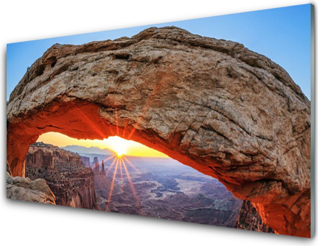 Küchenrückwand aus Glas 100x50cm Spritzschutz Fels Sonne Landschaft
