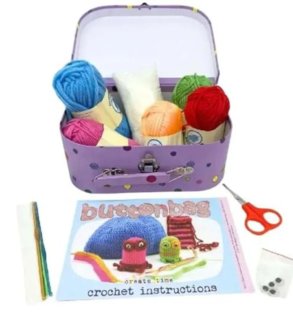 Buttonbag Mallette de crochet : Kit créatif complet pour enfants dès 8 ans