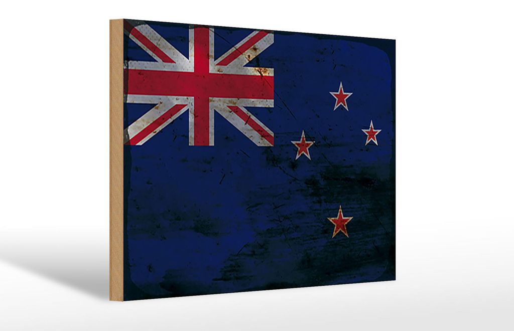 Holzschild Flagge Neuseeland 30x20cm New Zealand Rost