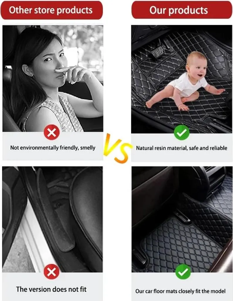 Tappetini per auto, design con bordi, su misura per veicoli a 7 posti, 3 tappetini-11 - 4