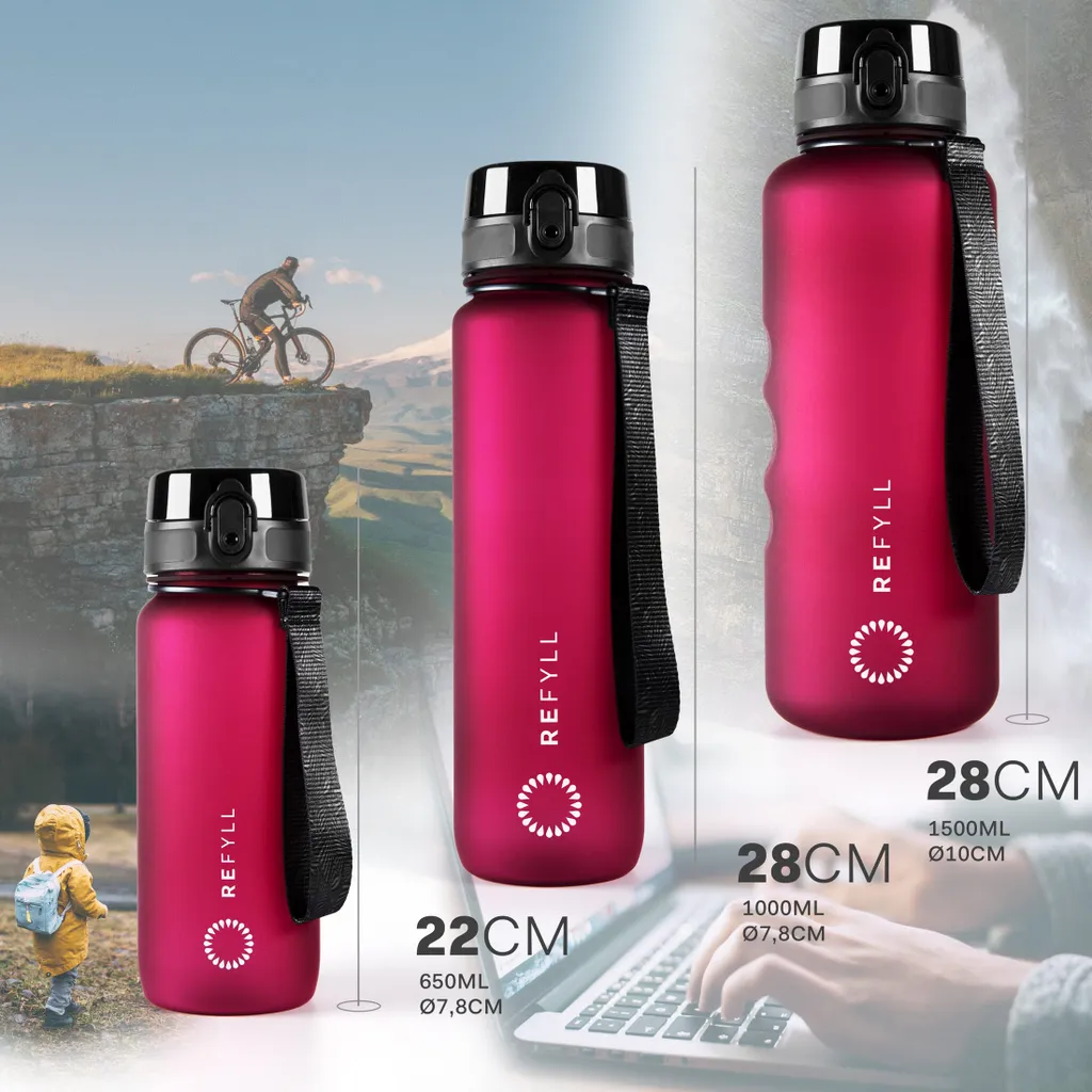 Bouteille d'eau réutilisable avec infuseur de fruits 1L Fuchsia