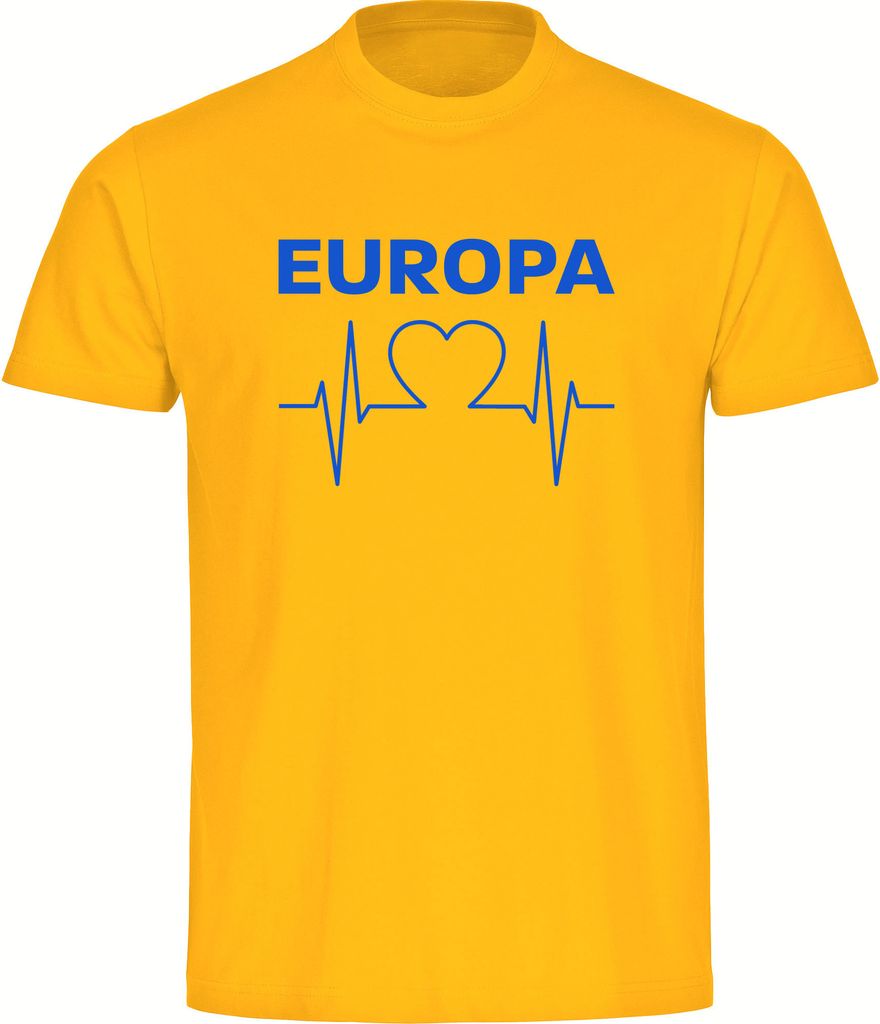 multifanshop Herren T-Shirt - Europa - Herzschlag, gelb, Größe S