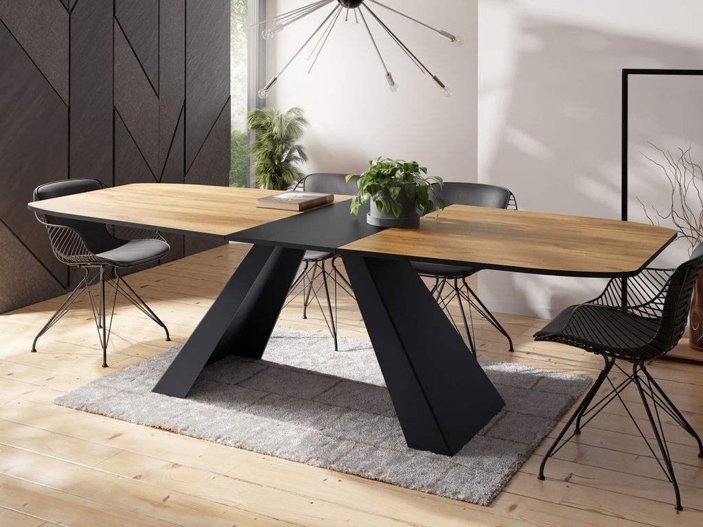 Esstisch Monte im Modern Stil, Rechteckiger Tisch - Ausziehbar von 180 cm bis 220 cm, Pulverbeschichtete Schwarze Metallbeine - 180 x 90 cm - Craft...