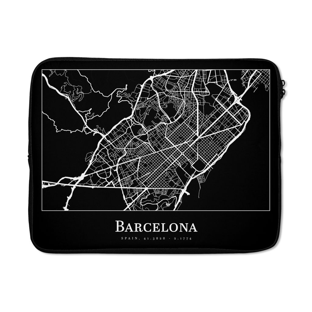 MuchoWow Laptop Hülle 17 Zoll Laptoptasche Stadtplan - Barcelona - Karte - Zipper - Schutzabdeckung