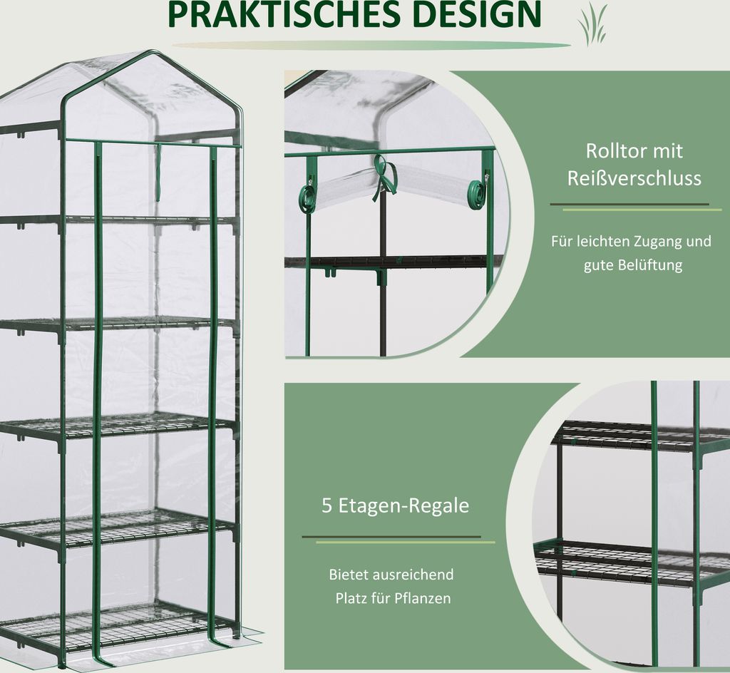 Outsunny Foliengewächshaus Mini-Gewächshaus mit 5 Regale Produktbild 5