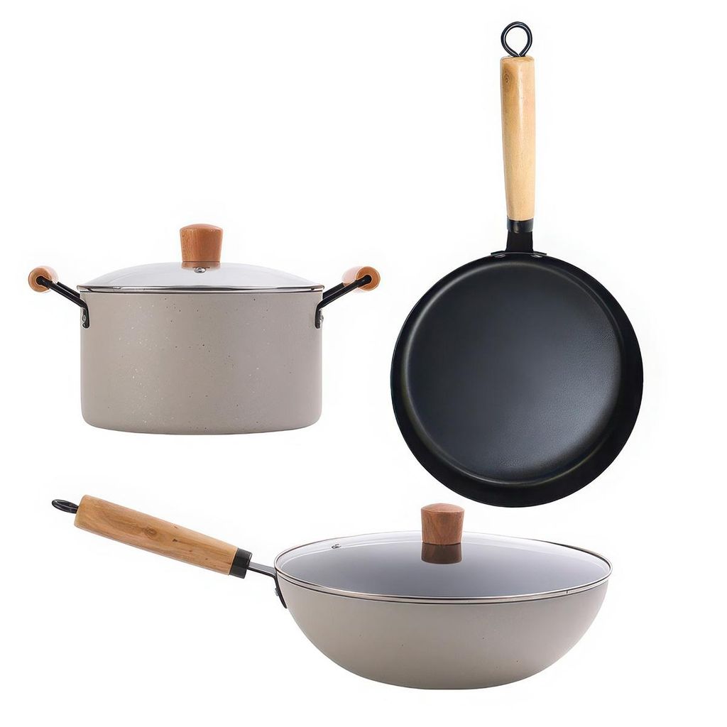 3 teiliges Bratpfannen-Set, Haushalts Pfannen Set, Antihaft, für alle Herdarten, inkl. Pfanne Suppentopf