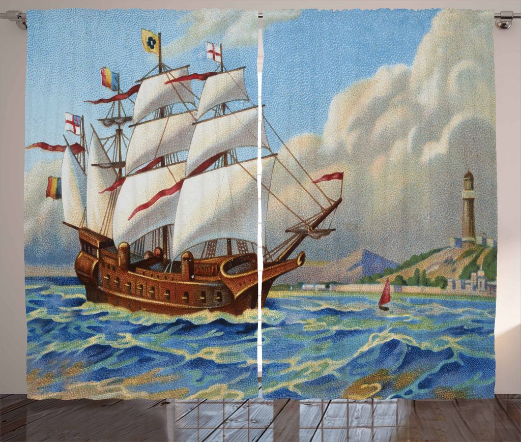 ABAKUHAUS Vintage Boat Rustikaler Gardine, Schiff Segel, Schlafzimmer Kräuselband Vorhang mit Schlaufen und Haken, 280 x 175 cm, Mehrfarbig
