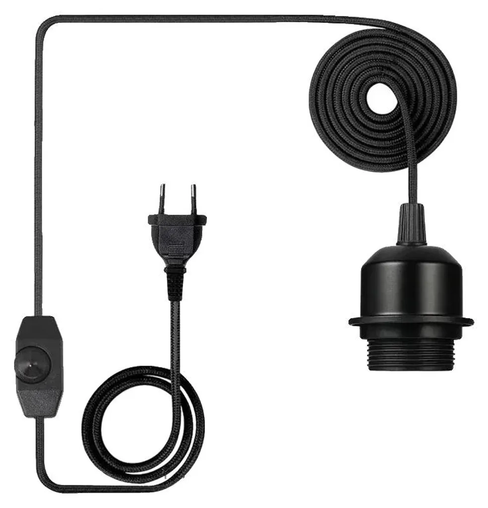 Pied de lampe industriel en fer pour douille E27 et prise Europe DIM