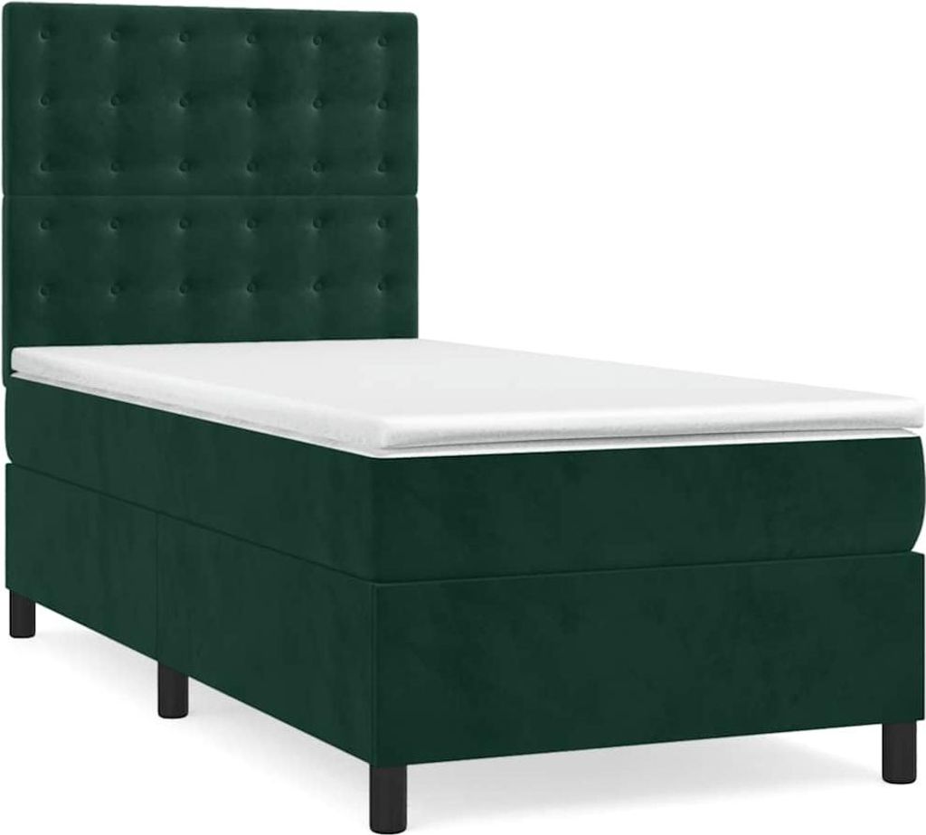 vidaXL Boxspringbett mit Matratze Dunkelgrün 100x200 cm Samt