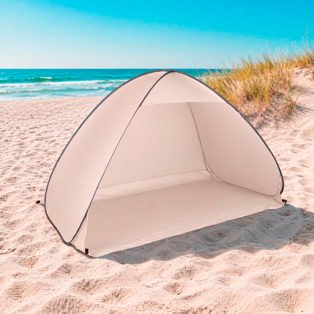 XL Pop-Up Strandmuschel Strandzelt Zelt Tasche Beige H110xB200xT125cm
