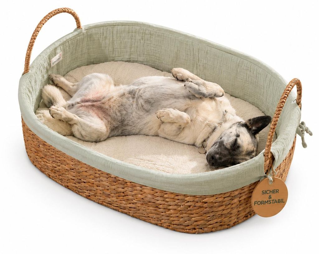 Hundebett aus Wasserhyazinthe 83 cm | Baumwolle Grün | Produktbild 