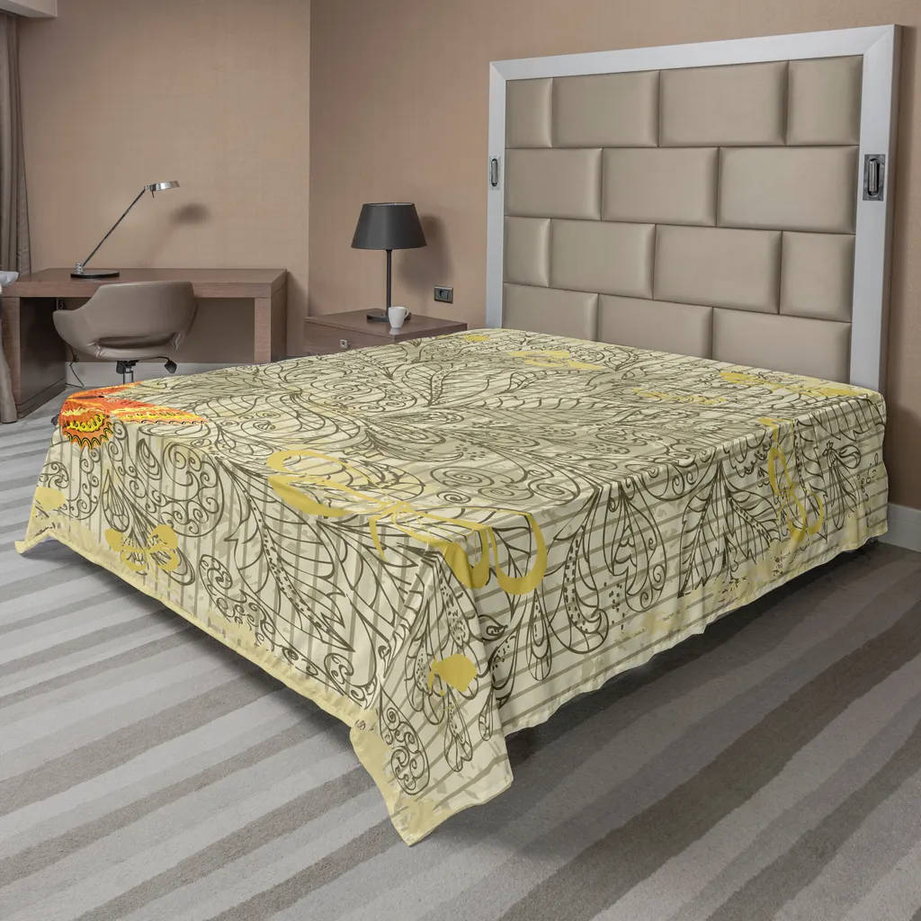 Drap de lit doux sans plis Motif Paisley Orange 275x260 cm ABAKUHAUS