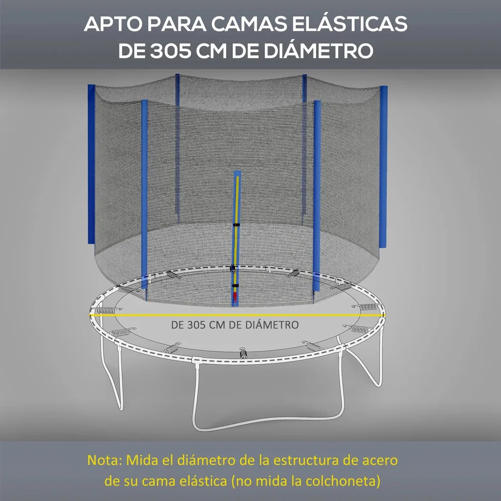 Filet trampoline 305 cm bleu résistant aux UV avec fermeture éclair