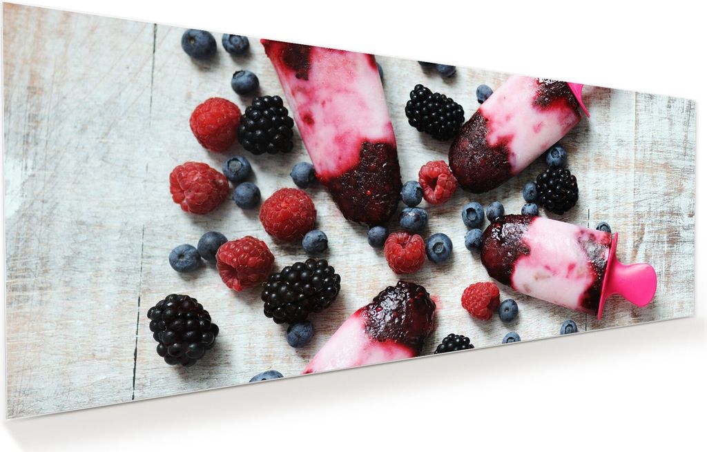 Glasbild Wandbild Beereneis am Stiel 150x60cm in XXL für Wohnzimmer, Schlafzimmer, Badezimmer, Flur