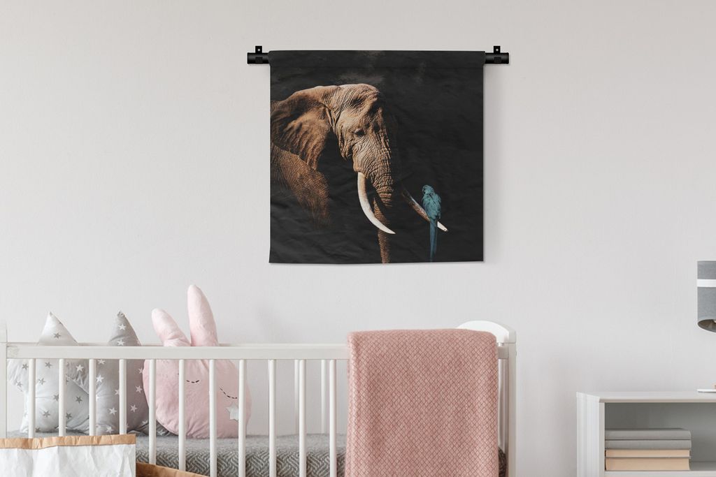 MuchoWow Wandteppich Wandbehang Elefant - Papagei - Zähne 60x60 cm Tapisserie Dekoration Wandtuch - Dekorationen - Wand Decke