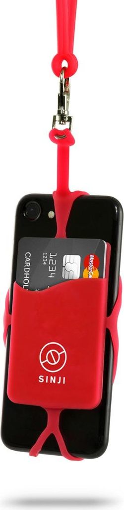 Sinji Telefonhalter mit Kordel - dehnbar - Universal - Telefonhalsband - Kartenhalter - Rot
