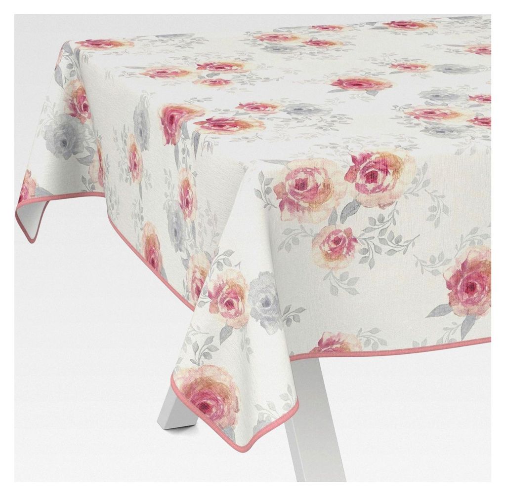 Wachstischdecke abwaschbar 220x140cm mit Saum Rosen