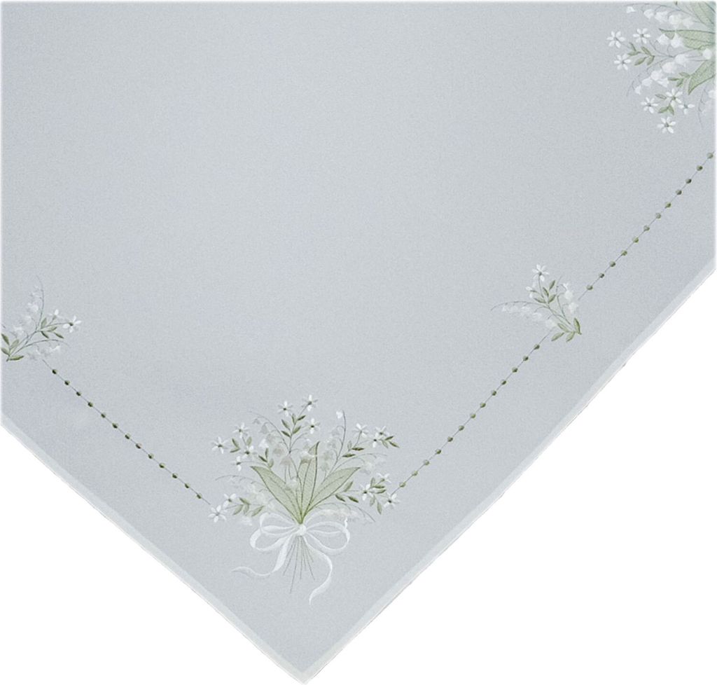 Tischwäsche Stickerei Maiglöckchen Tischläufer Frühling Sommer Blumen 85 x 85 cm